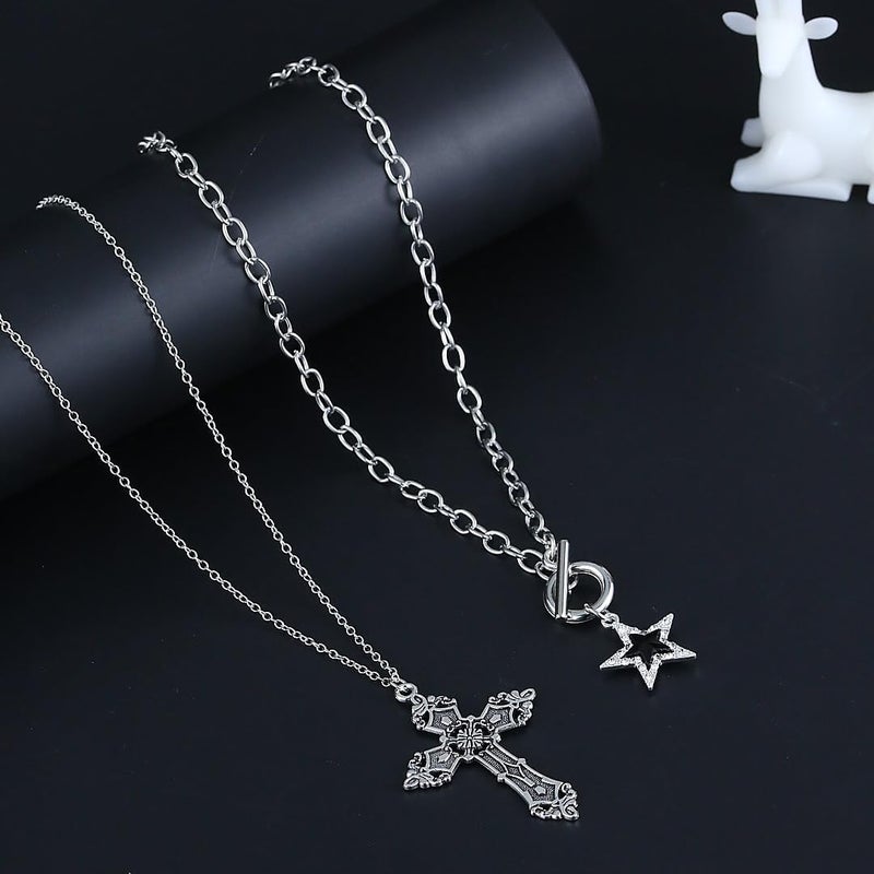Hremhoo Gothic Cross Necklace for Women Exaggerate Large Cross Pendant Necklace Gothic Layered Choker Necklaces Punk Goth Emo Grunge Y2k Necklaces for Women - Image 1